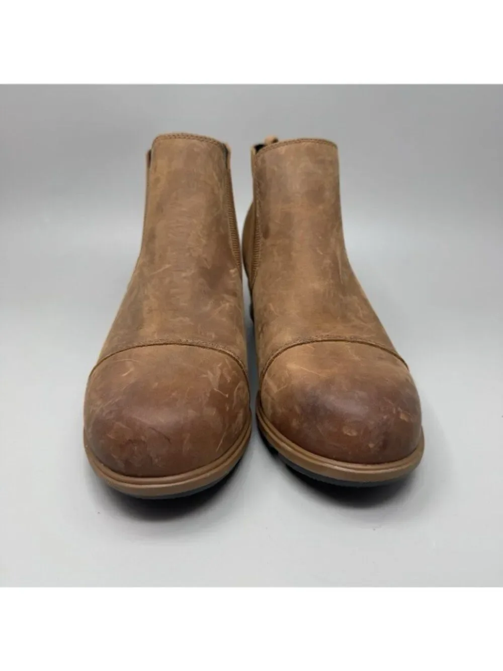 Sorel Womens Size 10 Ankle Boots Evie Cap Toe Chelsea Brown Leather NL3816-242
